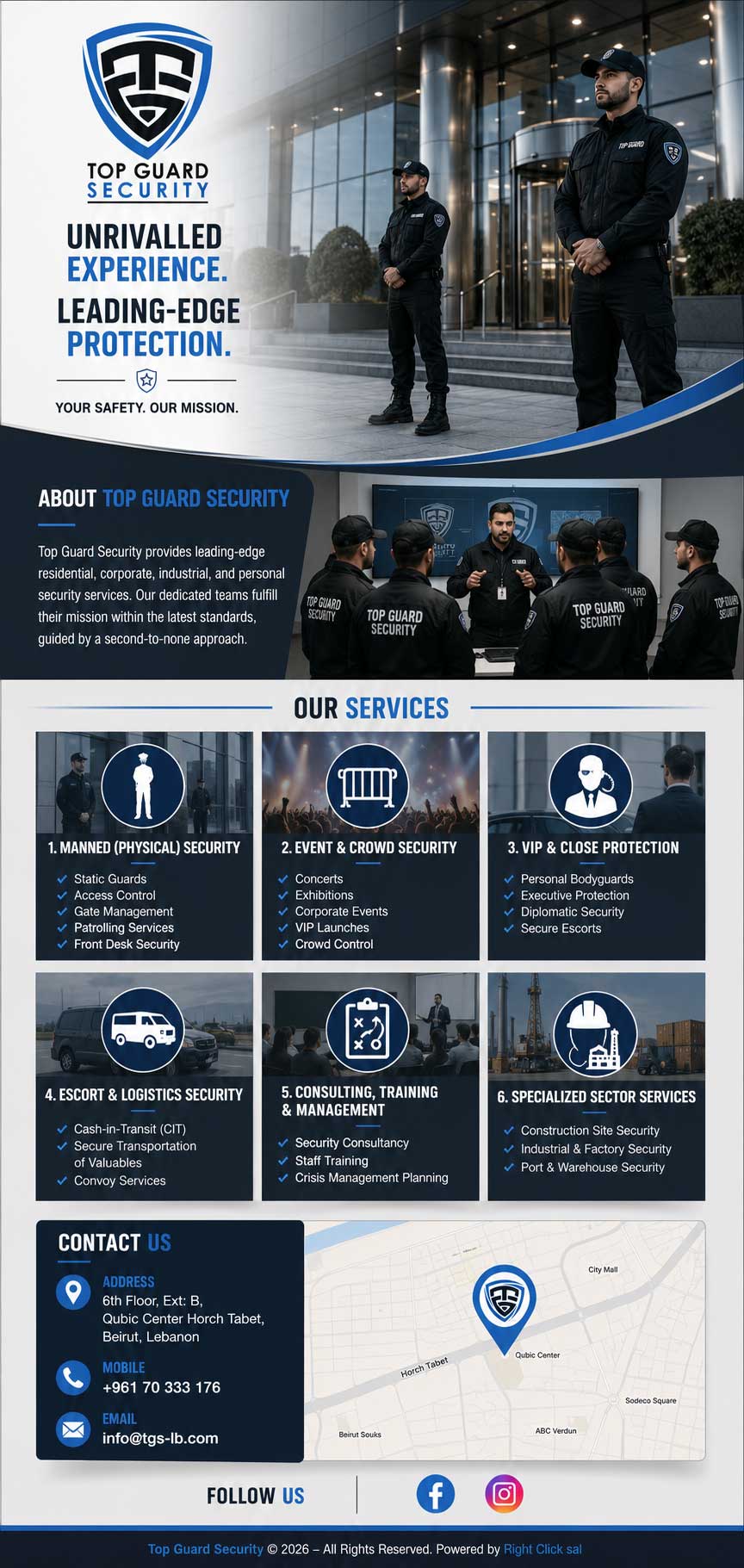 Top Guard Security - Manned Security, Event & Crowd Security, VIP & Close Protection, Escort & Logistics Security, Consulting Training & Management, Specialized Sector Services in Beirut, Lebanon